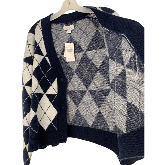 Velvet Graham & Spencer Argyle Navy Grandpa Crop Cardigan Sweater S RM10202 NWT - Picture 6 of 10